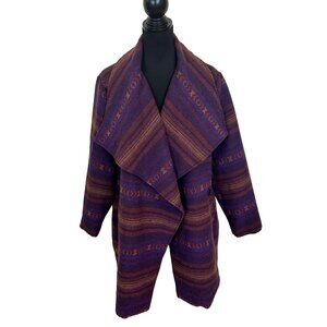 Womens Aztec Print Purple & Orange Striped Jacket Coat 1X Pockets Western Button